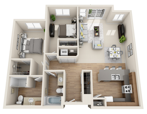 Floor plan for 2 beds, 2 baths, 1205 sqft